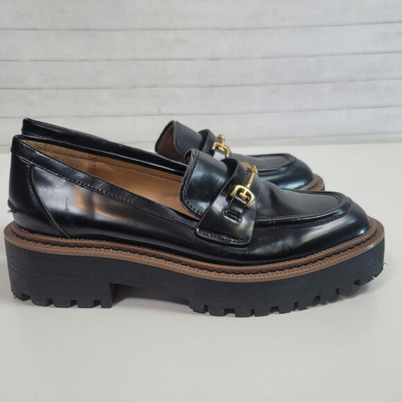 SAM EDELMAN LAURS PLATFORM LOAFERS IN BLACK PATENT LEATHER, SZ 6 - Picture 3 of 16